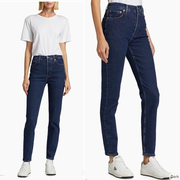NWT NEW REDONE 90s High Rise Ankle Crop Jeans Dark Rinse Size 25 - Picture 1 of 9